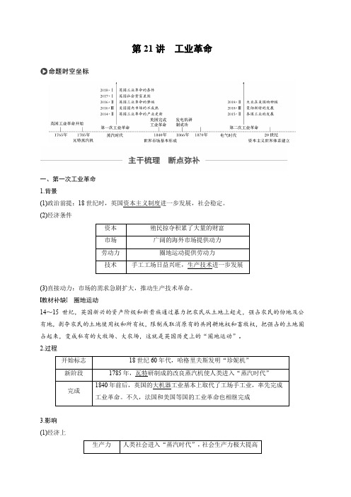 2020版高考历史大一轮人教版讲义：必修2第七单元第21讲工业革命含答案