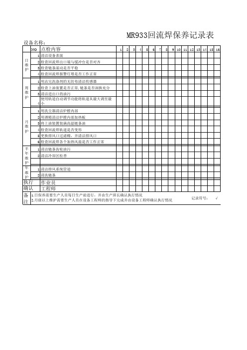 回流焊保养记录表-MR933