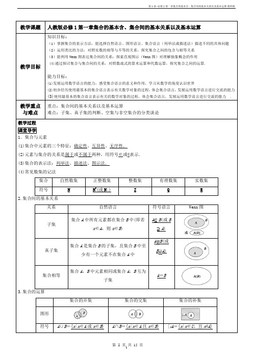 第1讲--必修1第一章集合的基本含、集合间的基本关系以及基本运算-教师版