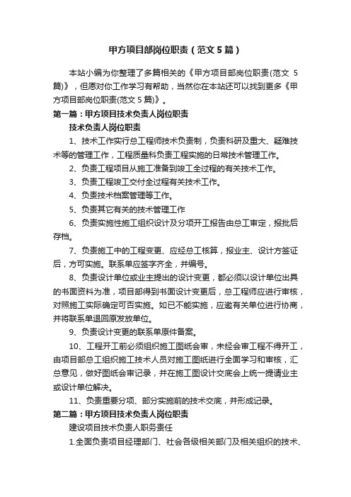 甲方项目部岗位职责(范文5篇)