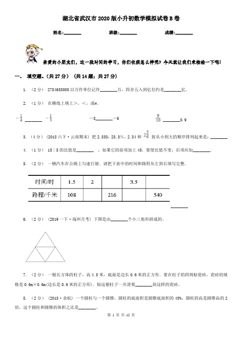 湖北省武汉市2020版小升初数学模拟试卷B卷