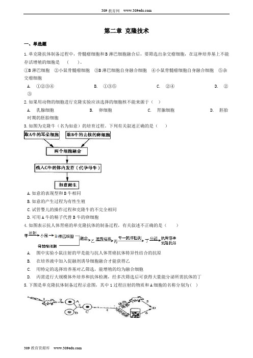 2018_2019学年高中生物第二章克隆技术单元测试浙科版选修3