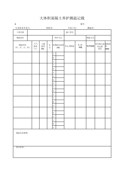 大体积混凝土养护测温记录