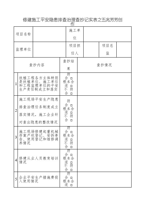 建筑施工安全隐患排查治理检查记录表