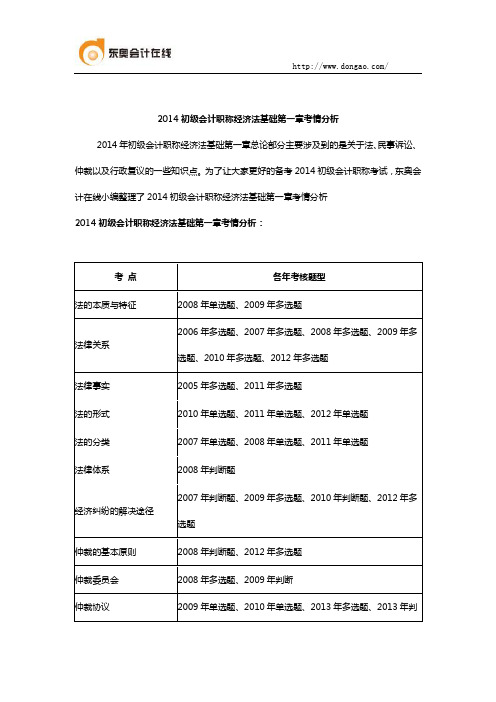 2014初级会计职称经济法基础第一章考情分析