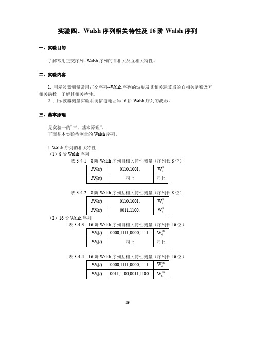 无线通信原理与应用-实验三 Walsh序列相关特性及16阶Walsh序列