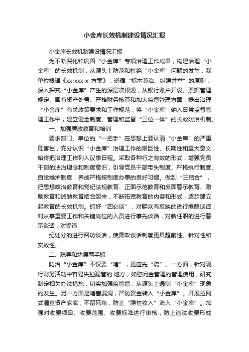 小金库长效机制建设情况汇报