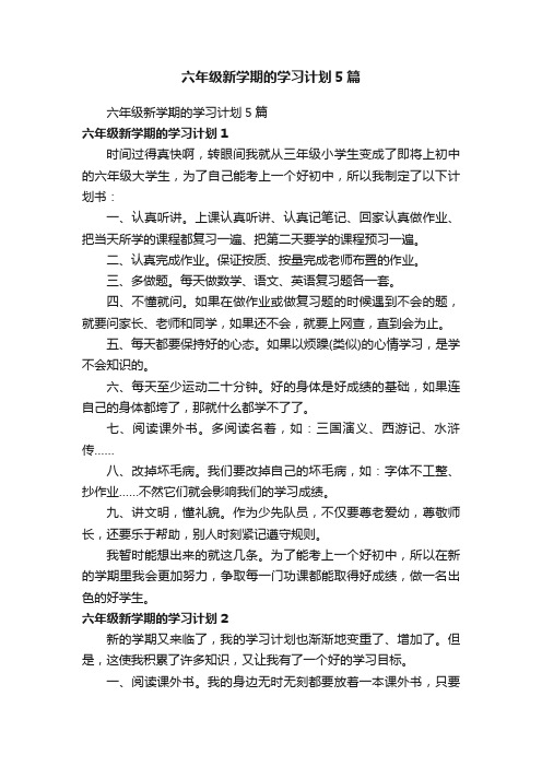 六年级新学期的学习计划5篇