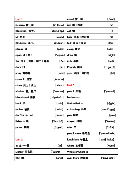 译林牛津小学英语三年级下册单词表