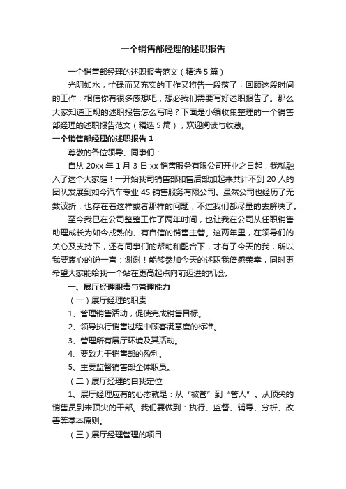一个销售部经理的述职报告范文(精选5篇)