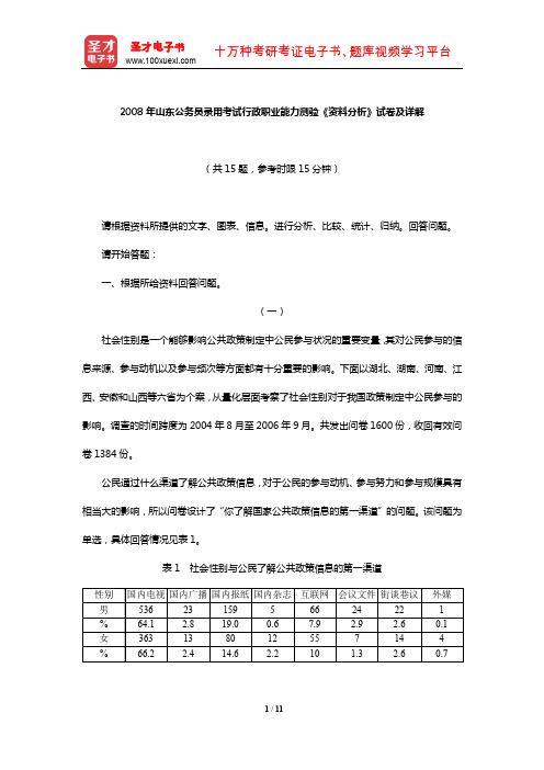 2008年山东公务员录用考试行政职业能力测验《资料分析》试卷及详解【圣才出品】