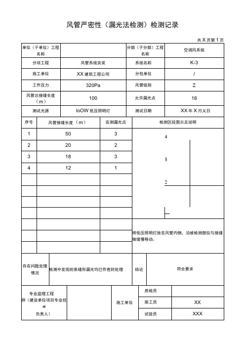 风管严密性检测记录