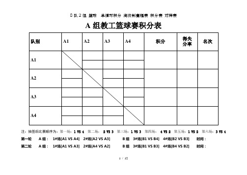 队组篮球单循环积分淘汰制赛程表积分表对阵表