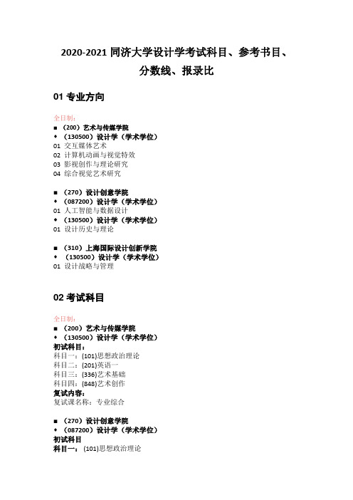 2020-2021同济大学设计学考试科目、参考书目、分数线、报录比