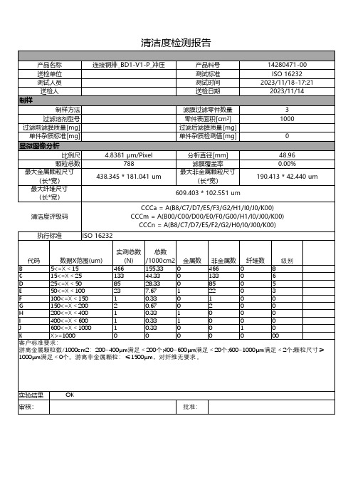 清洁度测试报告