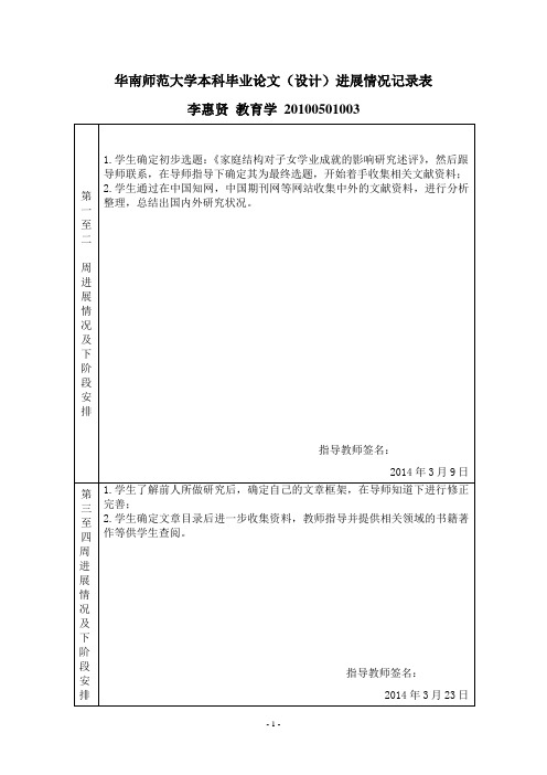 7. 华南师范大学本科毕业论文(设计)进展情况记录表