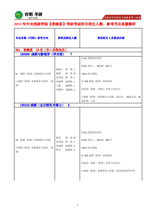 2017年中戏表演系考研辅导-中央戏剧学院表演系(学术型)考研专业课611综合基础重要词条总结。