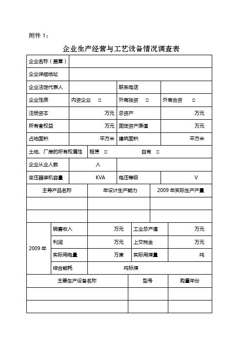 企业生产经营与工艺设备情况调查表