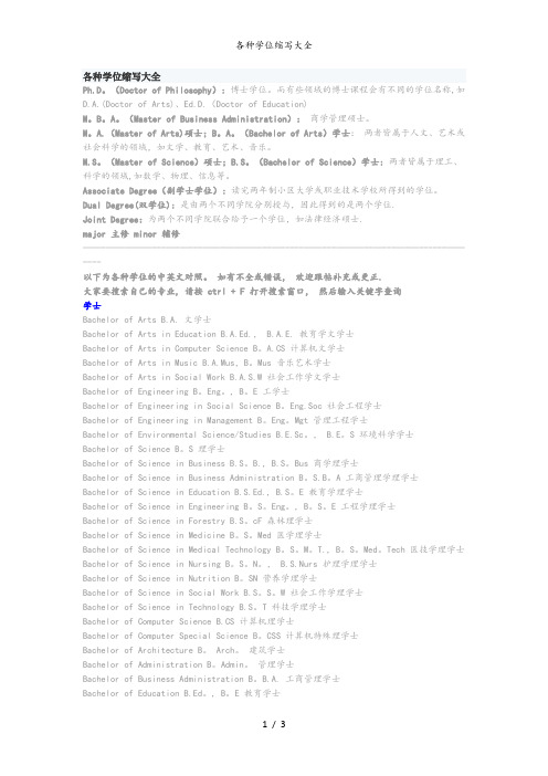 各种学位缩写大全