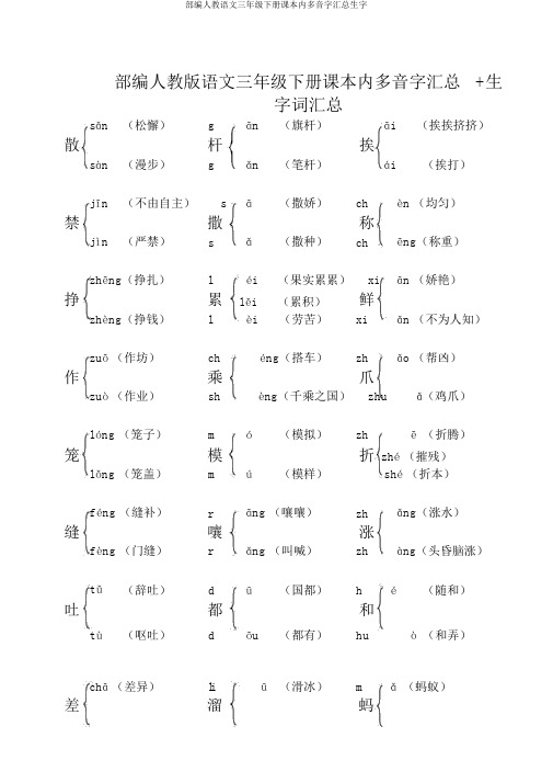 部编人教语文三年级下册课本内多音字汇总生字