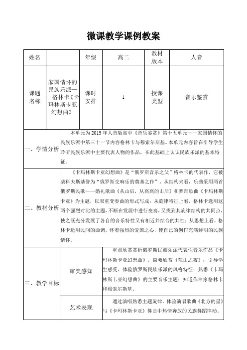 15.31格林卡《卡玛林斯卡亚幻想曲》教案高中音乐人音版(2019)必修《音乐鉴赏》