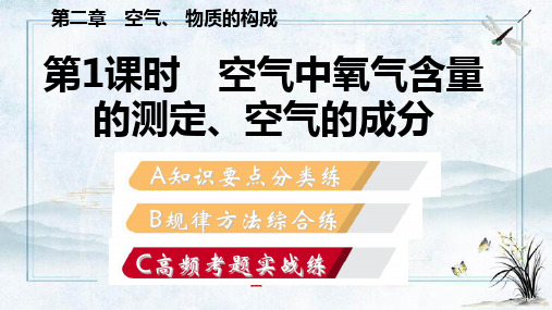 密山市六中九年级化学上册 第二章 空气、物质的构成 2.1 空气的成分 第1课时 空气中氧气含量的测