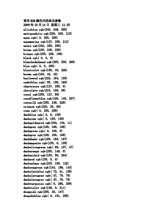 常用RGB颜色代码表及参数