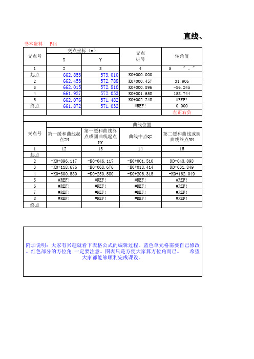 道路勘测直线、曲线及转角表