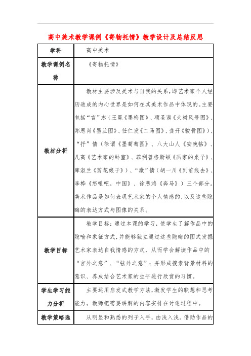 高中美术教学课例《寄物托情》课程思政核心素养教学设计及总结反思