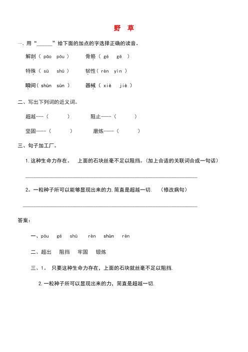 五年级语文上册十奥妙世界(1)《野草》课时练长春版(最新整理)