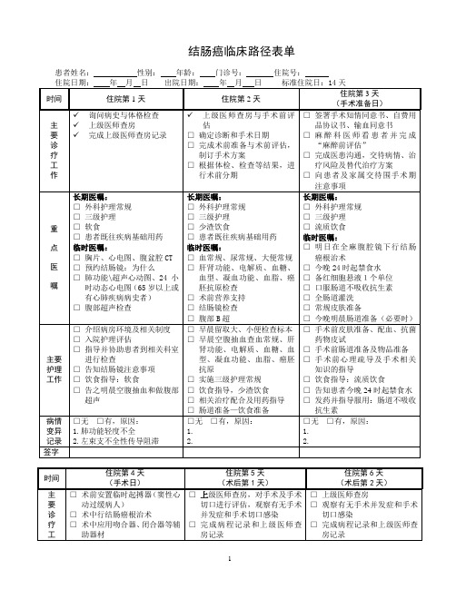 18.结肠癌临床路径表单