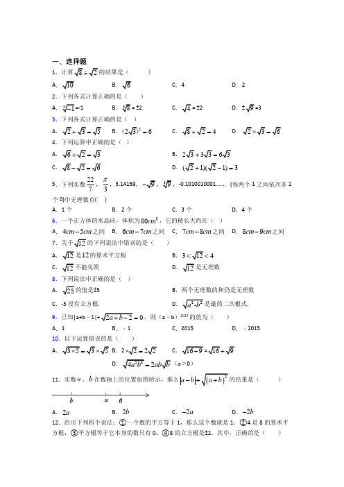 (必考题)初中数学八年级数学上册第二单元《实数》检测卷(包含答案解析)(1)