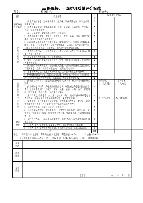 特级、一级护理质量评分标准