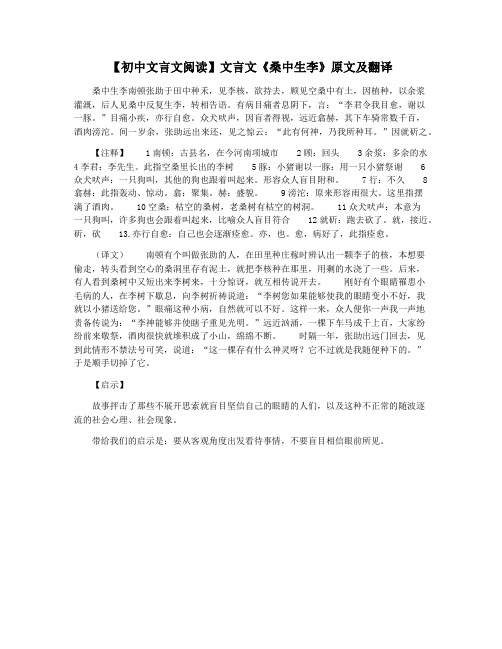 【初中文言文阅读】文言文《桑中生李》原文及翻译