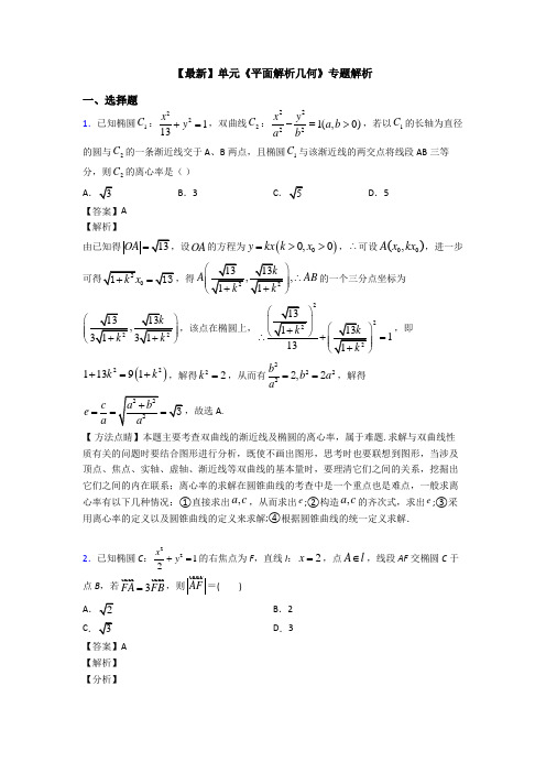 高考数学压轴专题2020-2021备战高考《平面解析几何》知识点总复习含答案解析