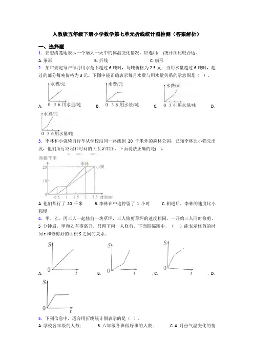 人教版五年级下册小学数学第七单元折线统计图检测(答案解析)