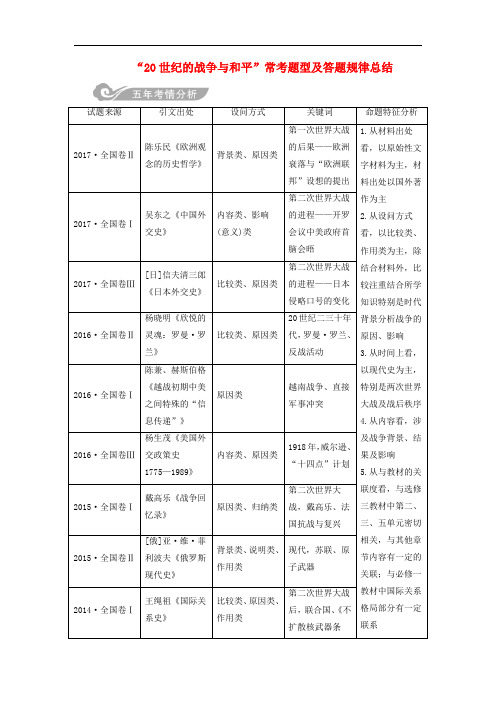 高考历史总复习 第十八单元 20世纪的战争与和平常考题型及答题规律总结学案