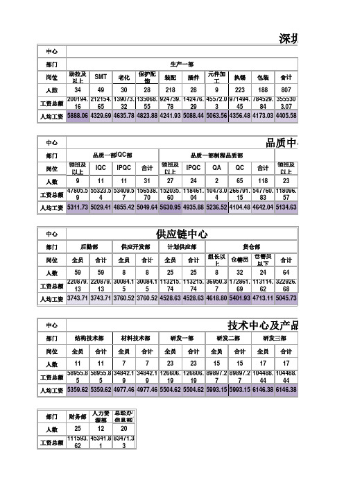 深圳工厂12月工资报表 