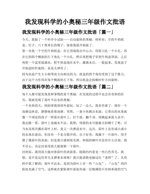 我发现科学的小奥秘三年级作文批语