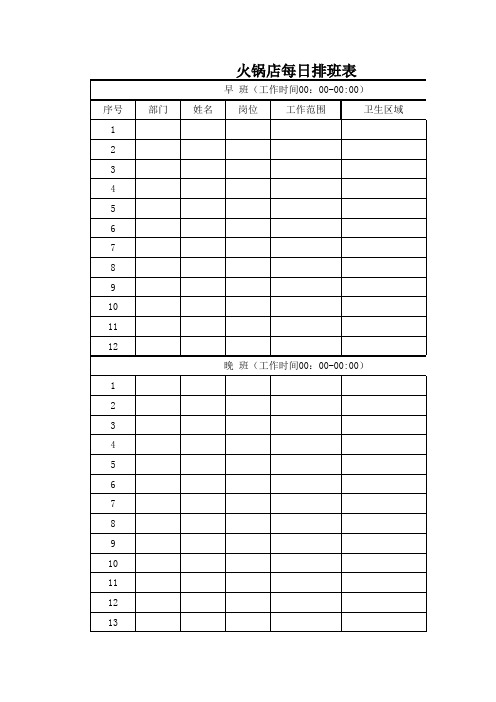 火锅店每日排班表