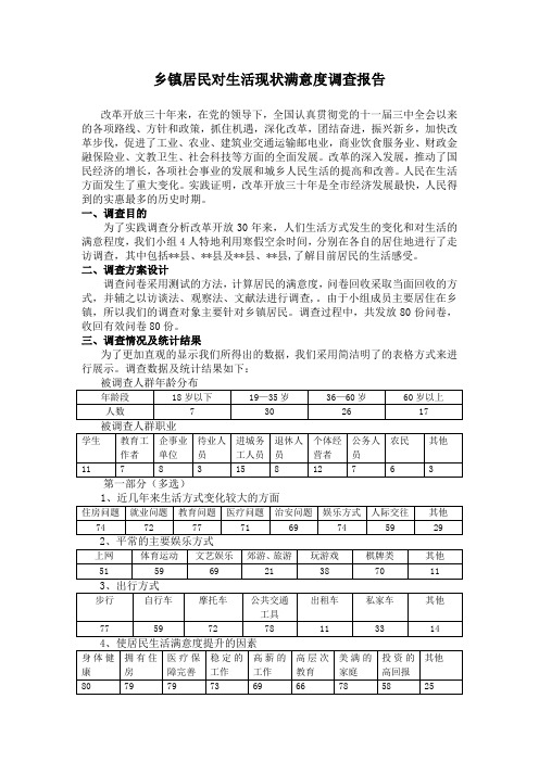 乡镇及农村居民对生活现状满意度调查报告