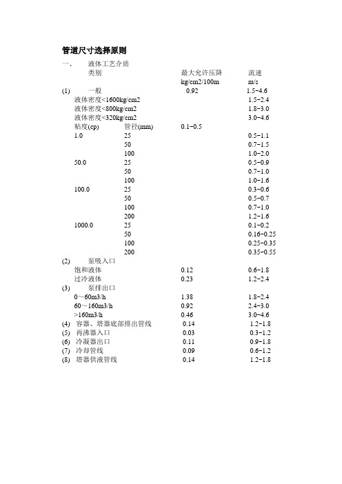 管道流速选择原则