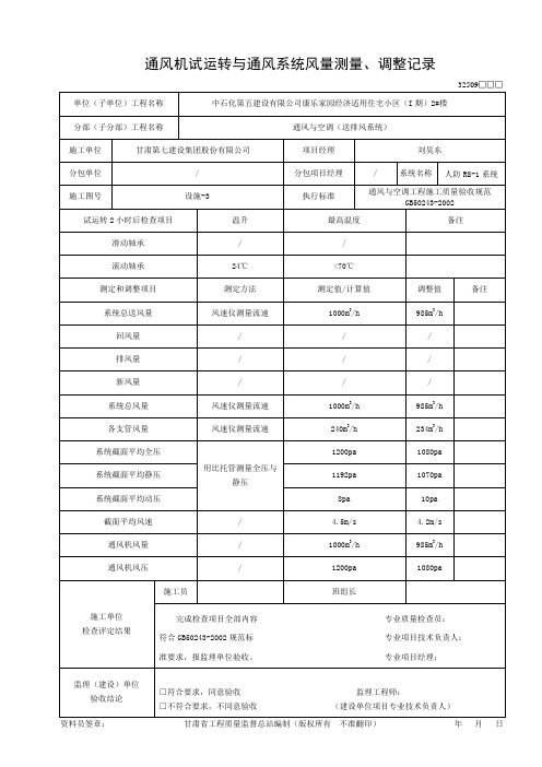 通风机试运转与通风系统风量测量