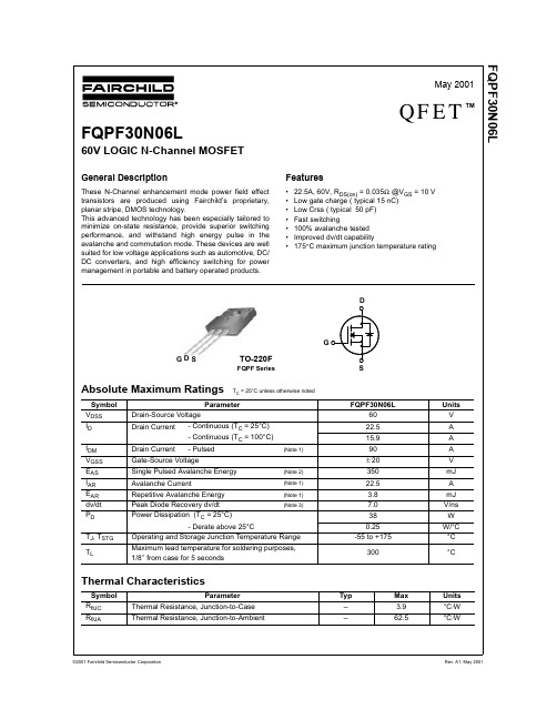 FQPF30N06L中文资料