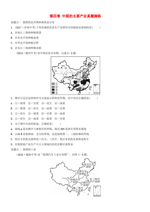 湘教版2019年中考地理总复习八年级上第四章中国的主要产业真题演练 含答案