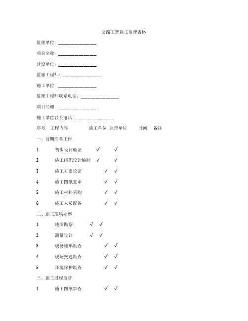 公路工程施工监理表格