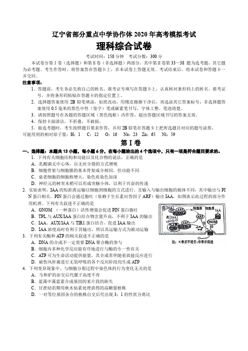 辽宁省部分重点中学协作体2020年高考模拟考试理科综合试卷带答案