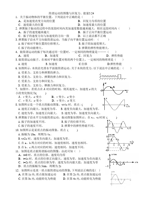 简谐运动的图像回复力和能量同步训练