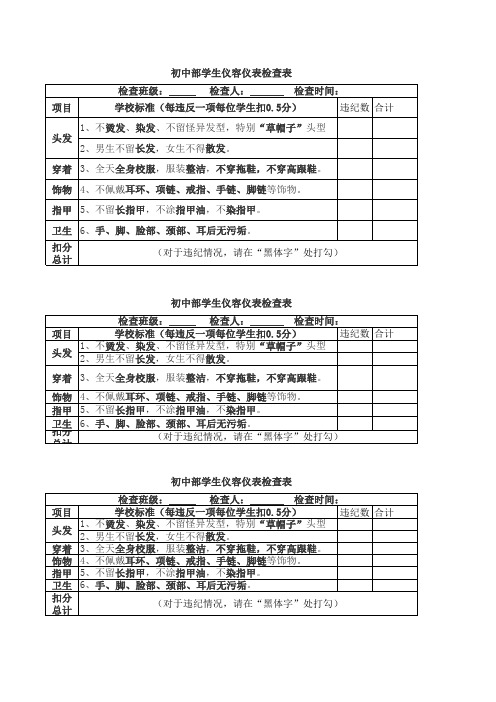 初中部仪容仪表检查表