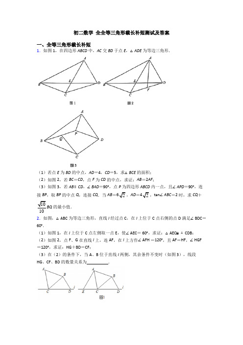 初二数学 全全等三角形截长补短测试及答案